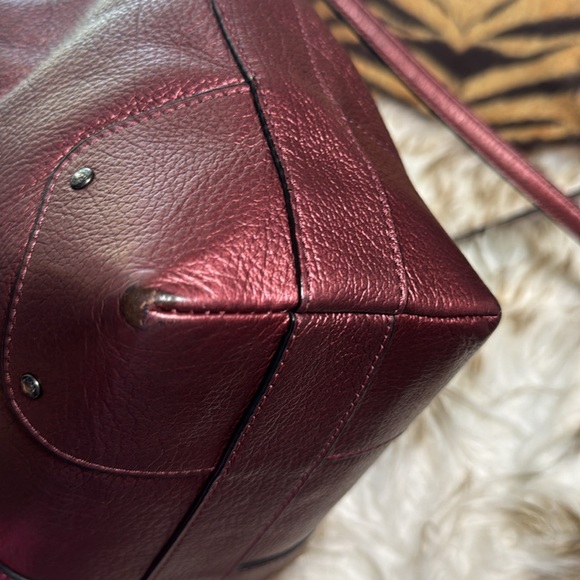 Coach baby Mickie Metallic Burgundy Drawstrings Bucket Bag - Picture 8 of 12